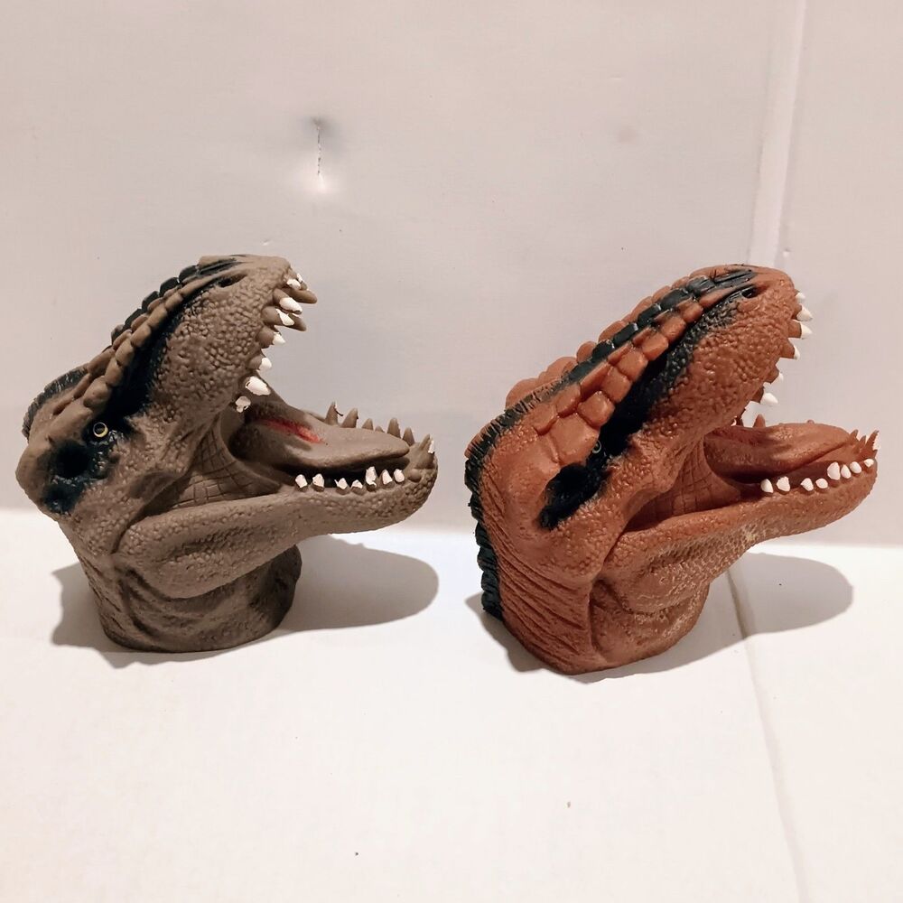 Schylling T-Rex Rubber Hand Puppet-Lot Of 2-Latex Free-Stretchy-Terrible Lizards